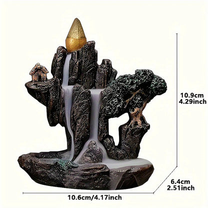 1pc Mountains Fluss Wasserfall Reflux Weihrauch Brenner Brunnen Backflow Aroma Rauch im Halter Home Crafts +60 Weihrauchkegel