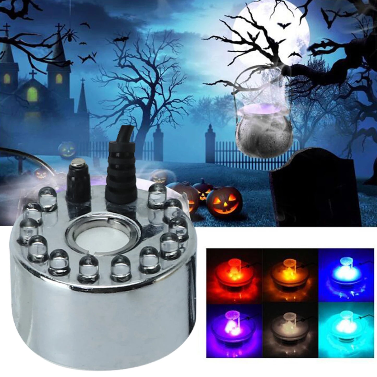 Halloween Mini LED Kürbislicht Nebler: Wasserbrunnen- und Teich-Nebelmaschine, Zerstäuber für Halloween- und Weihnachtsfeierdekorationen.