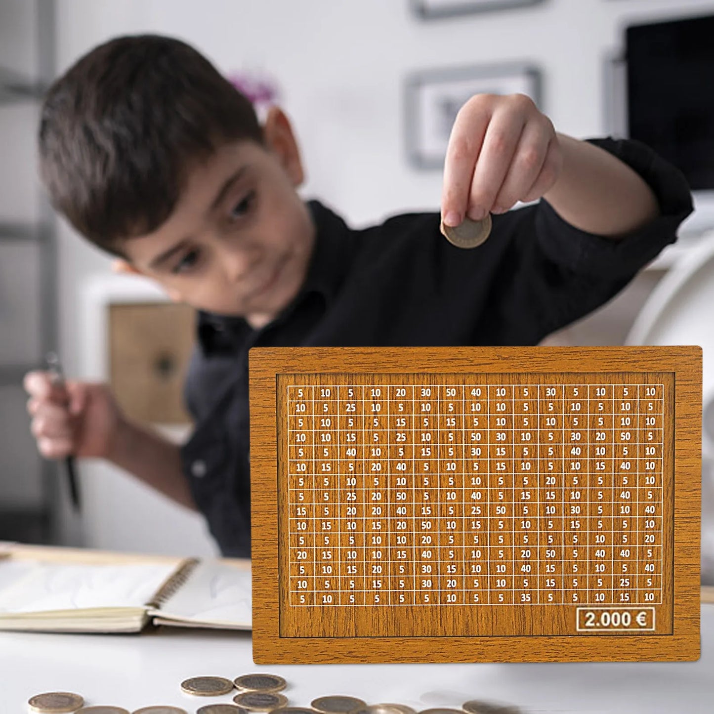 Natürliche hölzerne Spardose mit Theke Sparschwein handgemachte kreative dekorative für Kinder Sparen Sie das Geldziel 10000 Euro