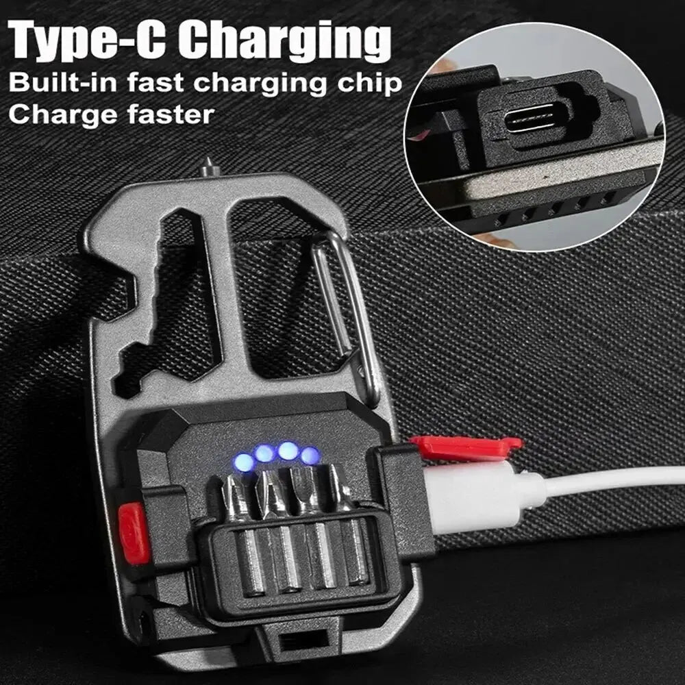 LED Tragbare Schlüsselanhänger Taschenlampe Outdoor Camping COB Arbeitslicht Notbeleuchtung mit Fenster Hammer Flaschenöffner Lampe