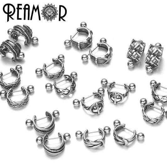 REAMOR Gothic U-förmige Creolen – Edelstahl-Ohrringe für Damen und Herren, X-Symbol, Clip-On, trendiges Schmuckgeschenk (1 Set)