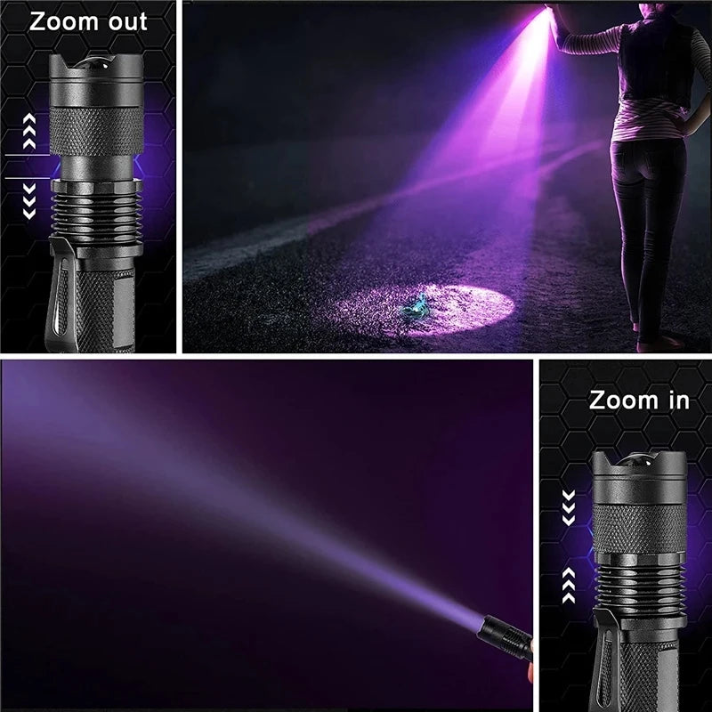 LED UV Taschenlampe 365/395nm Tragbares Mini Ultraviolett Fackel wasserdichtes Zoomierleuchte Pet Urin Skorpion Detektor UV -Lampe