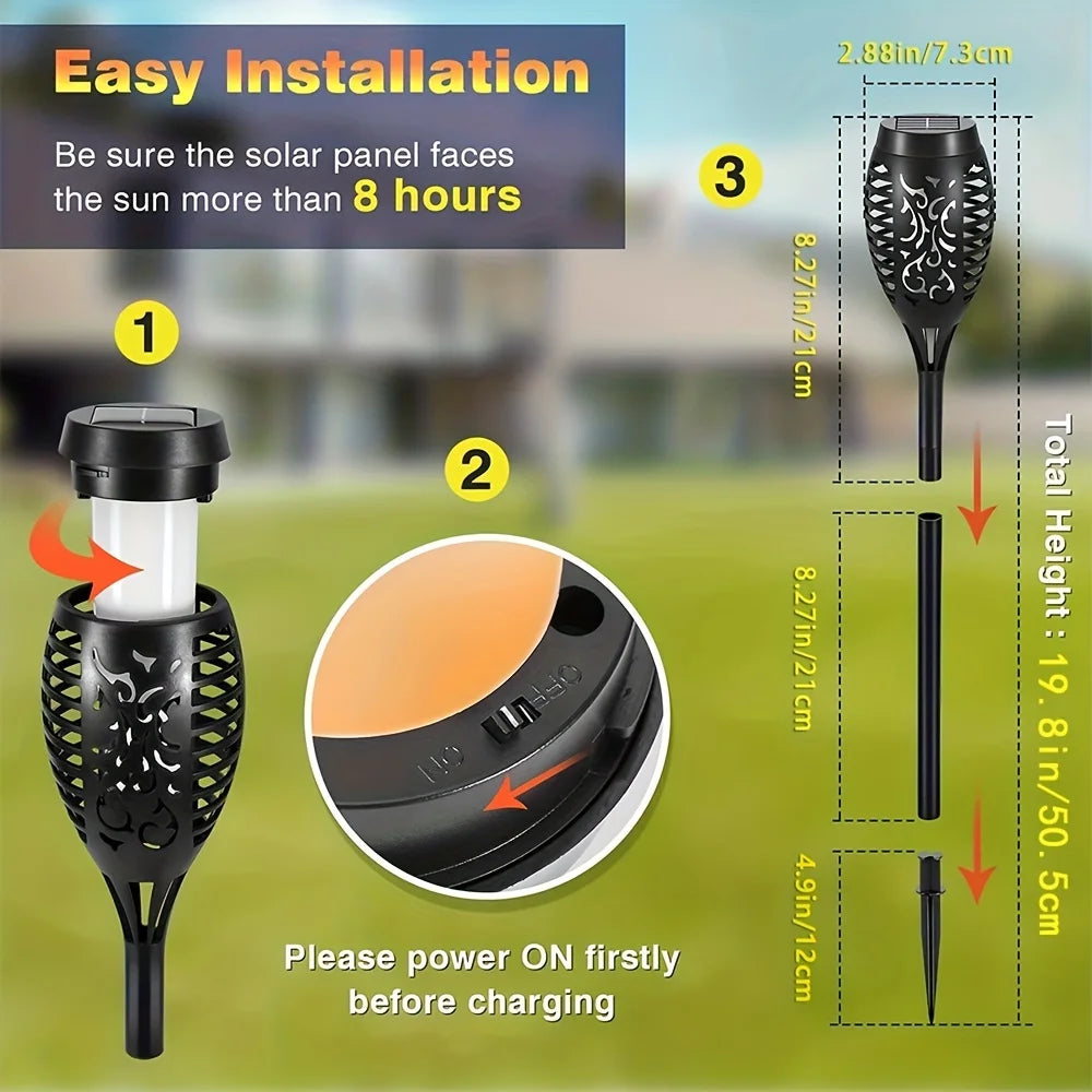 12 LED Solar-Flammenlicht für den Außenbereich: Wasserdichte Fackelleuchte mit 12 LEDs, Landschaftslampe für Hof, Garten und Außenbereich, Halloween-Dekoration.