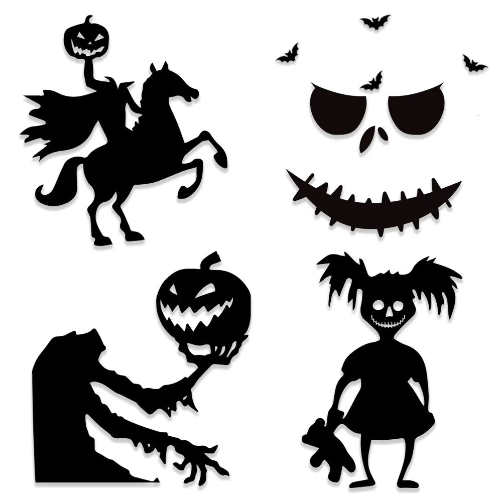 Schwarze Halloween-Dekoration: Skelett-Hand und Kürbis-Türsticker, Geisterfest-Partydekoration, Narbenmund-Wandsticker, "Happy Halloween" Motiv.