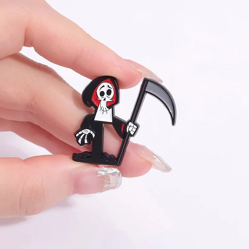 Cartoon Halloween Sensenmann Emaille Pin Animation Abenteuer von Billy Mandy Brosche Revers Abzeichen Festival Freunde Schmuck Geschenke
