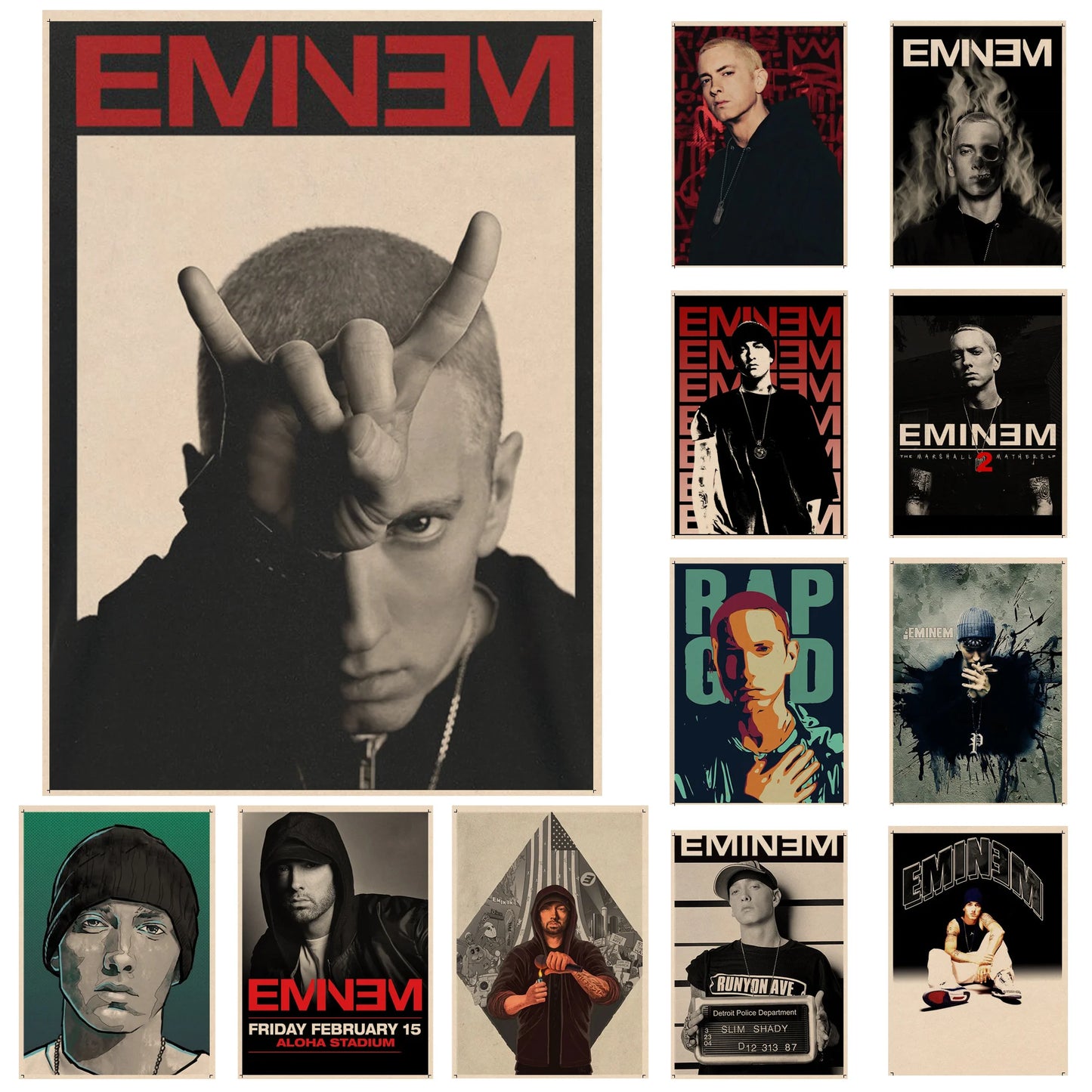 Der berühmte amerikanische Rapper Eminem Kunst Poster Retro Kraftpapier Aufkleber DIY Raum Bar Cafe Raum Wanddekoration
