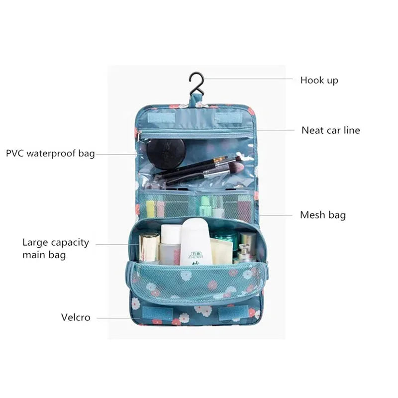 Kosmetiktasche Frauen Reisetasche Wasserdichte Toilettenartikel Beauty Organizer Damen Badezimmer Neceser Make-up Aufbewahrungstasche mit Haken Waschen