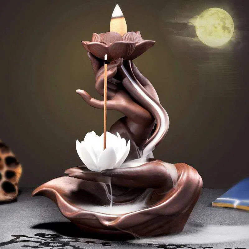 Kreative Keramik Lila Sand Räucherstäbchen Brenner Zen Buddhist Hand Rückfluss Räuchergefäß Lotus Drachen Form Räucherstäbchen Ofen Home Decorations