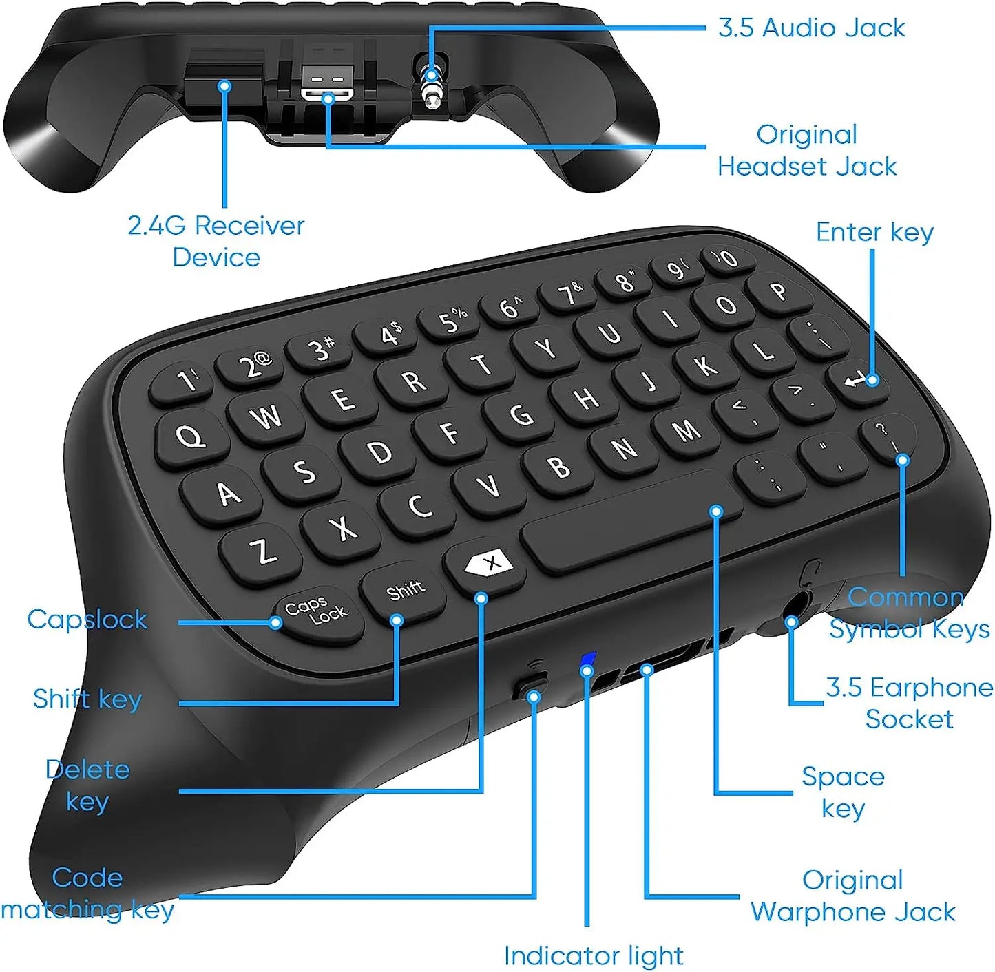 Drahtloses Chatpad Bluetooth Gaming Tastatur Controller Tastatur Eingebauter Lautsprecher, 3,5-mm-Audiobuchse für Xbox Series X / S / One / One S
