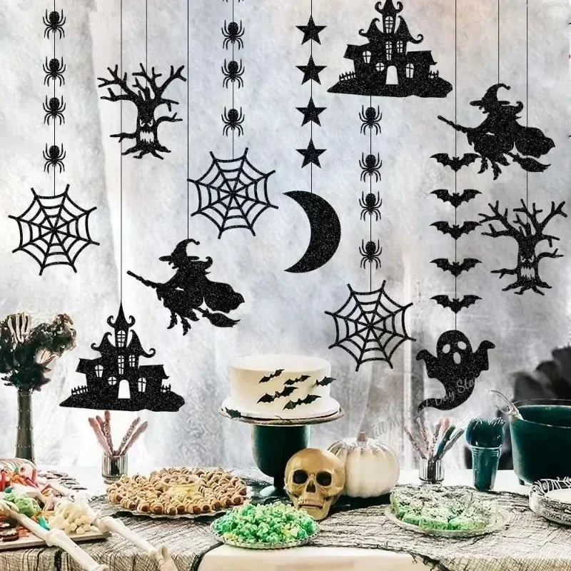 6 Stück Halloween-Hängedeko Girlande: Gruselige Spinnen-, Hexen-, Geister- und Fledermaus-Anhänger, Ornament für fröhliche Halloween-Partydekorationen zu Hause.