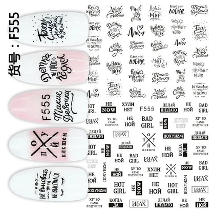 1 Stück 3D-Nagelsticker – Englische Buchstaben, Nagelfolie, Herzdesign, Nagelaccessoires, modische Maniküreaufkleber