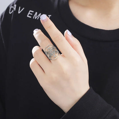 Heilige Geometrie Erzengel Metatron Verstellbarer Ring Edelstahlringe für Frauen Männer