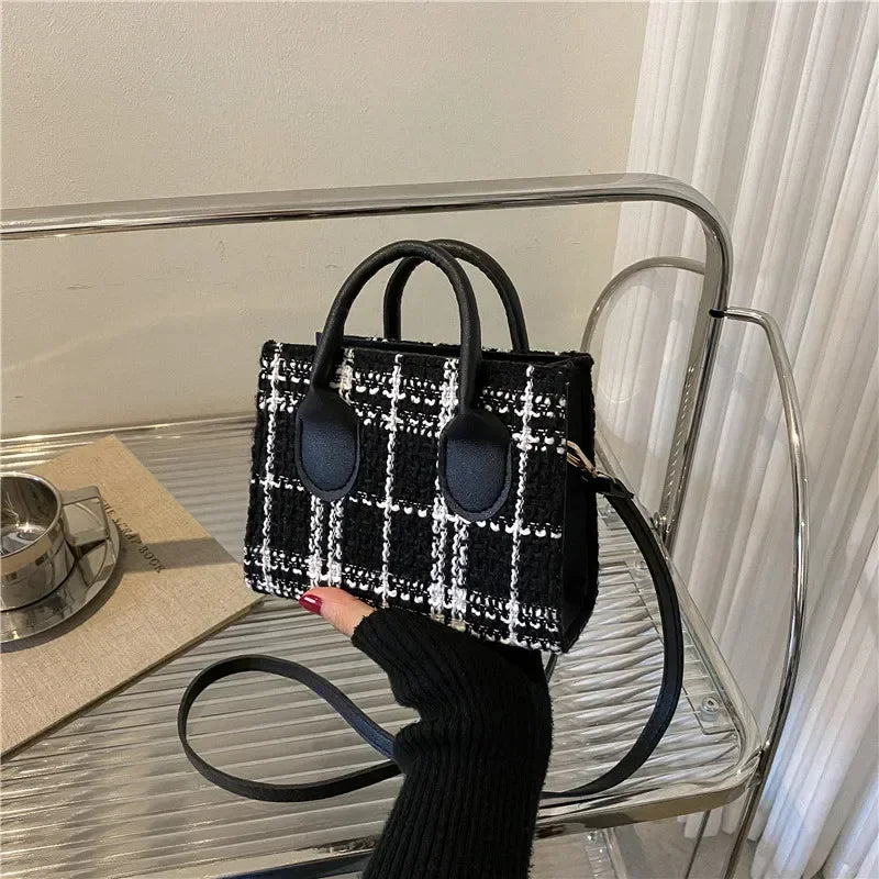 Mini-Handtasche für Damen, Damentasche, modisches Karomuster, Umhängetasche, Umhängetasche, leichte, schlichte, elegante Tragetasche