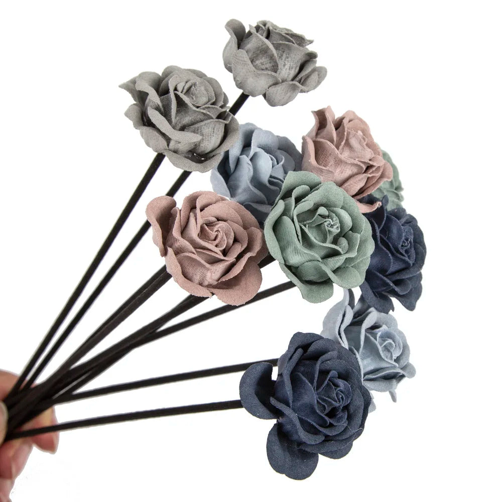 10pcs Leder Velvet Blue Grey Blume Rattan Sticks feuerlose Duftstoffe Reed Diffusor Stick DIY Ornamente Hausdekoration
