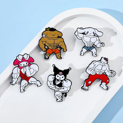 Lustige Sanrio Muscle Anime Figur Broschen Kawaii Hallo Kitty Emaille Anstecknadeln Cartoon Kuromi My Melody Rucksack Abzeichen Spielzeug Geschenk