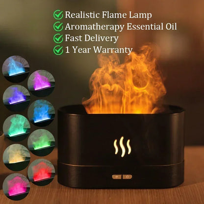 JJTHNCR Aromatherapie-Maschine Luftbefeuchter Ultraschall-Kaltnebelmaschine Zerstäuber LED ätherisches Öl Flamme Lampe Diffusor Set