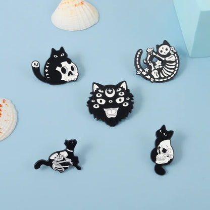 Ghose Skull Cat Emaille Pin – Anime Reversnadeln für Rucksäcke, Süße Abzeichen für Kleidung, Schmuckzubehör