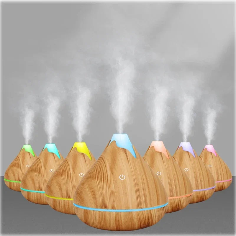 350 ml Aromatherapie-Diffusor für ätherische Öle, Holzmaserung, Fernbedienung, Ultraschall-Luftbefeuchter, kühl mit 7-farbigem LED-Licht