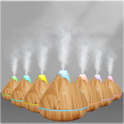 350 ml Aromatherapie-Diffusor für ätherische Öle, Holzmaserung, Fernbedienung, Ultraschall-Luftbefeuchter, kühl mit 7-farbigem LED-Licht