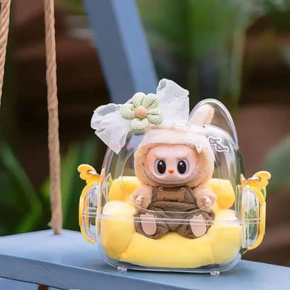 Labubu Blindbox-Aufbewahrungstasche – Niedliche, transparente Umhängetasche für Puppen, Plüsch-Spielzeug-Vitrine, Mini-Sofa für Baumwollpuppen