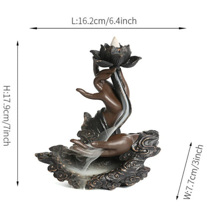 Backflow Räucherstäbchen Brenner, Handgefertigter Lotus Buddha Hand Wasserfall-Räucherstäbchen-Brenner – Für Hausentspannung, Glücksbringer und Feng Shui Dekoration