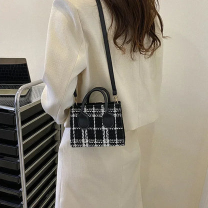 Mini-Handtasche für Damen, Damentasche, modisches Karomuster, Umhängetasche, Umhängetasche, leichte, schlichte, elegante Tragetasche