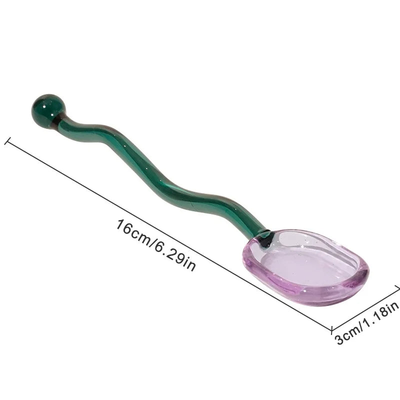 Creative Glass Milk Spoons Colored Transparent Coffee Dessert Stirring Spoon Long Handle Round Kitchen Tableware Stirrer Rod 1PC