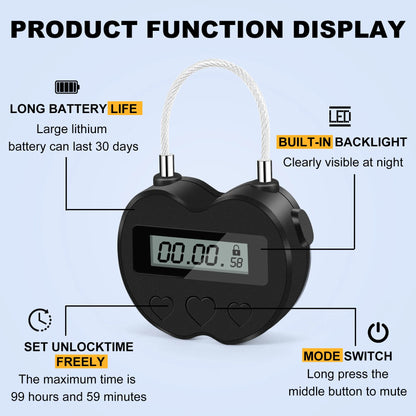 Smart Time Lock LCD-Display Zeitschloss Multifunktions-Reise-Elektronisches, wasserdichtes USB-wiederaufladbares temporäres Vorhängeschloss
