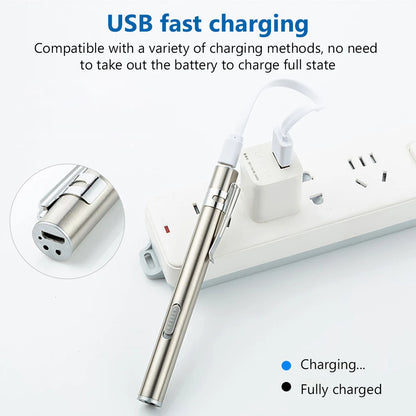 USB Wiederaufladbare medizinische Stiftleuchte Mini Tragbare Taschenlampe LED Taschenlampe Lampe mit Clip 2LED Quellen für Medizinstudenten Arzt