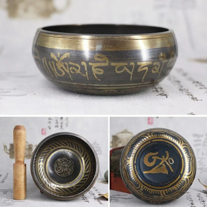 Buddha Klangschale Tibetische Glocke Yoga Meditationsschale Metall Klangschale Striker Chanting Schale Messing Glockenspiel Kunsthandwerk Musik