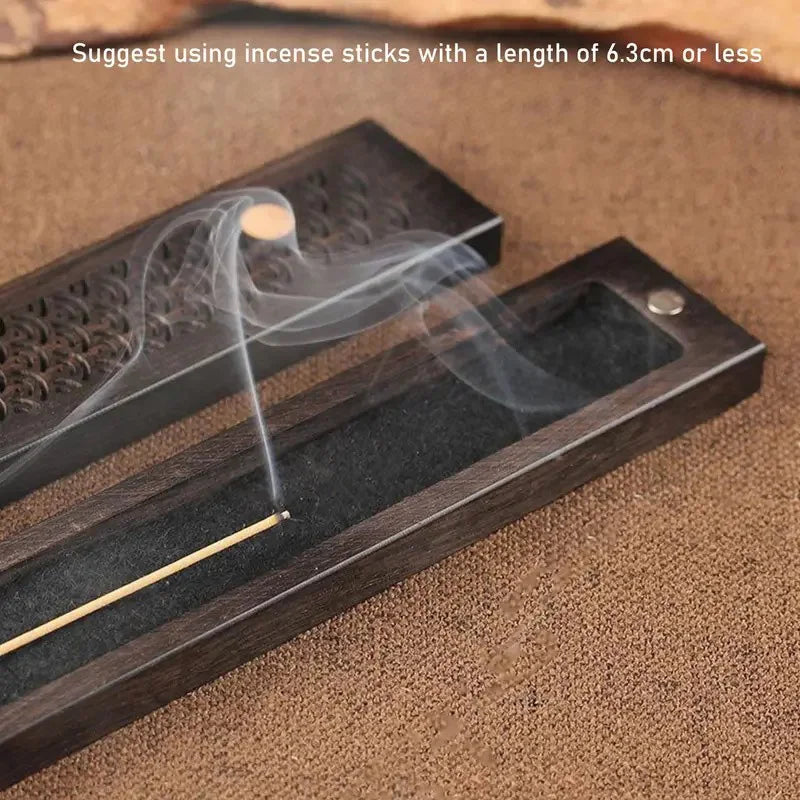 Schwarzes Sandelholz -E -Censer -Schachtel handgefertigtes Schnitzen ausgehöhlt aus Holzhalter Linie Weihrauch Brenner Box Haushalt Yoga Innendekoration