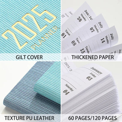 A6 2025 Tages- und Wochenplaner mit PU-Lederbezug, 365-Tage-Zeitplan, Notizbuch, tragbare Agenda, Schulbüro, Kalender-Organizer