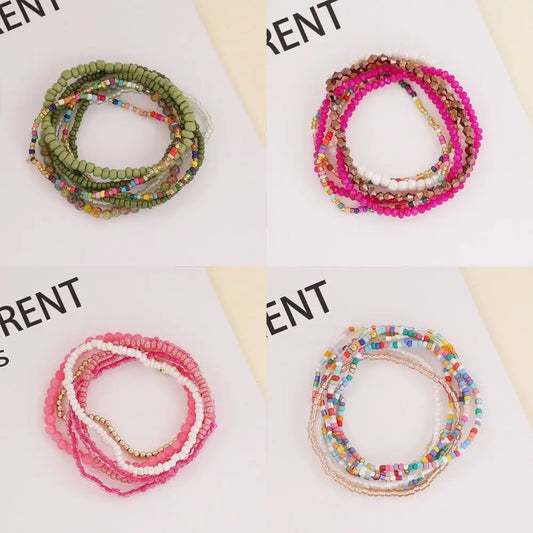 Böhmische Stein Perlen Armband Ins Mehrfarbige Kristall Elastische Perlen Armreif Boho Stil Mehrschichtiges Kettenarmband Frauen