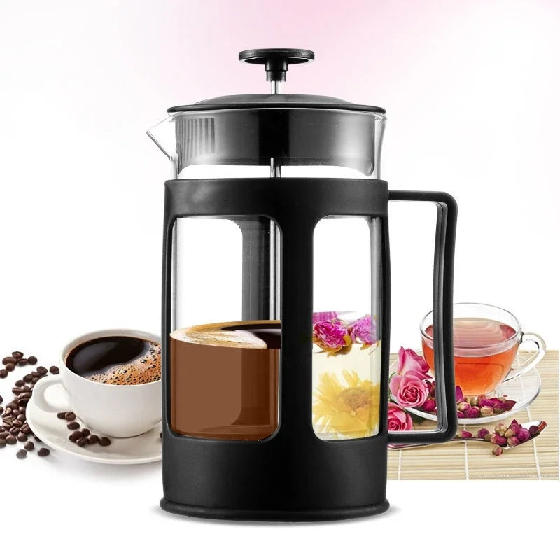 1Pcs French Press Kaffeemaschine Hitzebeständige Borosilikatglas Kaffeekanne Perkolator Kaffeemaschine mit Filtration Teekocher
