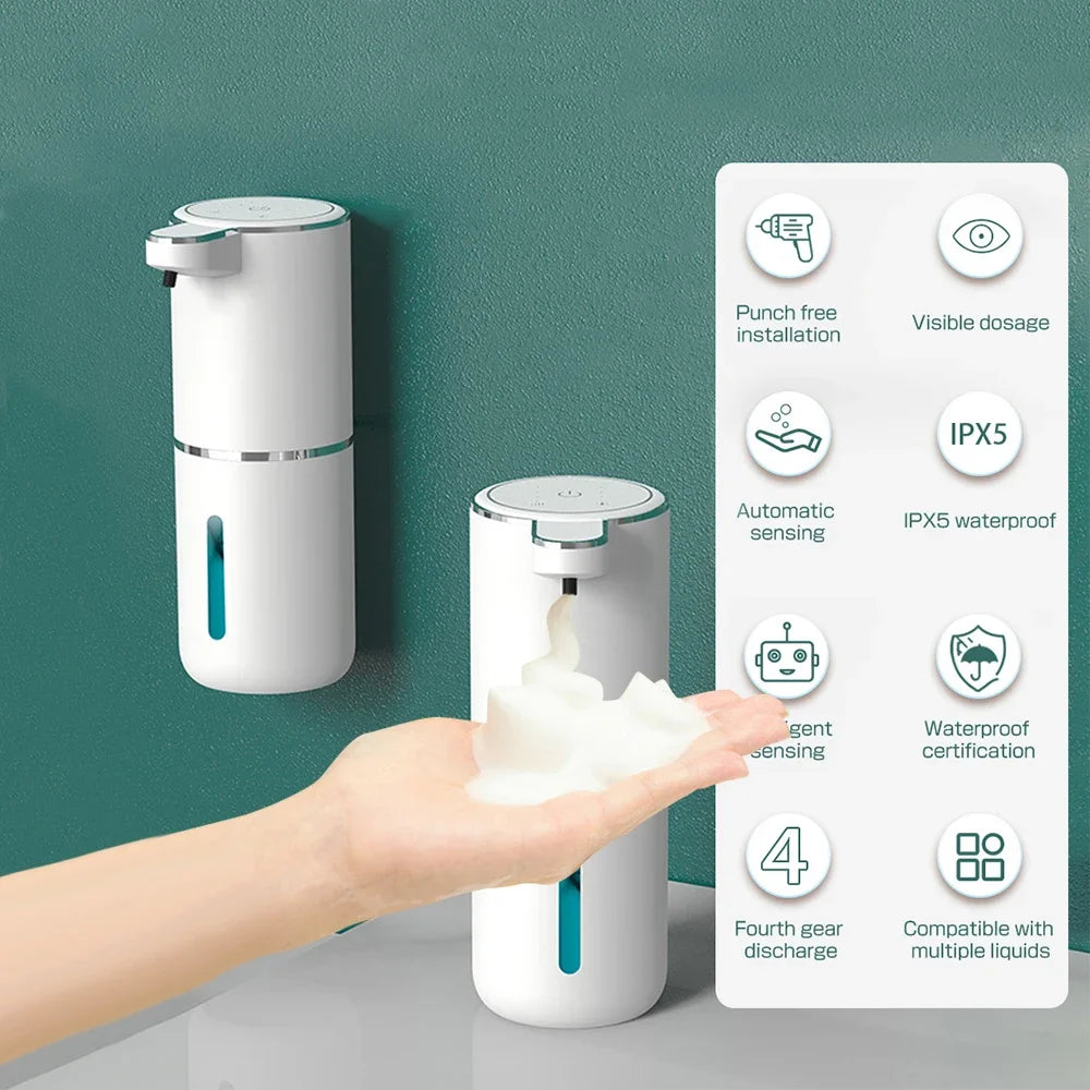 Seifenspender, 1/2 Stück, automatischer Schaumseifenspender, Küche, Badezimmer, Smart Infrarot, berührungslos, 380 ml, Handwaschanlage, aufladbar