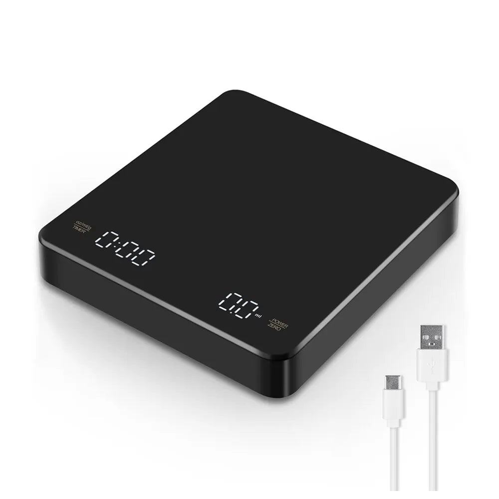 Digitale Kaffeewaage mit Timer LED-Bildschirm Espresso USB 3kg Max.Gewicht 0,1g Hochpräzise misst in oz/ml/g Küchenwaage