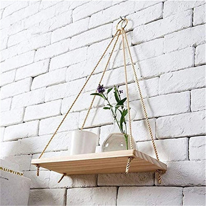 1Pcs Holz Seil Schaukel Wand Hänge Pflanze Blumentopf Tablett Ständer Zuhause Wohnzimmer Pflanze Blumentopf Tablett Wandregale Dekoration