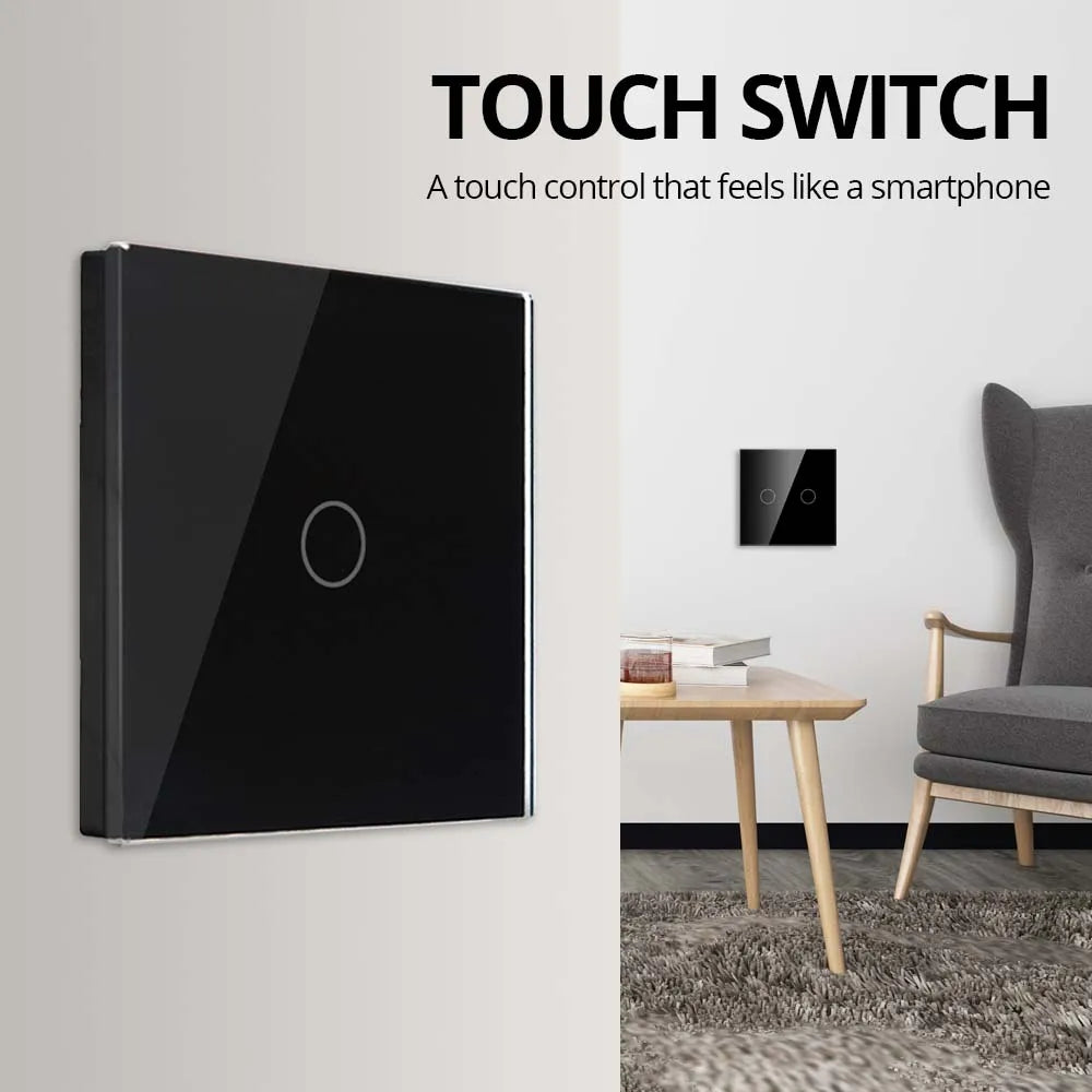 Wallpad 1/2/3 Gang 1/2 Wege EU Touch Schalter Weiß Schwarz Gold Glasscheibe Wandleuchte Sensor Taste mit LED AC110-220V