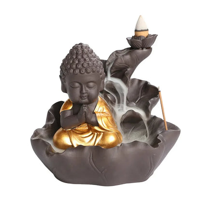 Kreativer lila Ton Zen Buddha Rückfluss Räucherstäbchen Brenner Lotus Räucherstäbchen Halter, Aromatherapie Wohnkultur Räuchergefäß - ohne Weihrauch