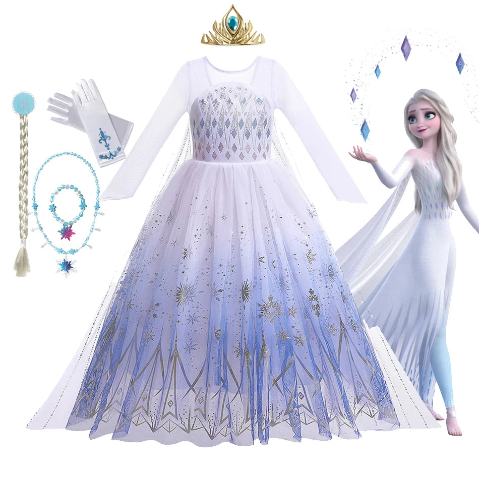 Disney Frozen 2 Cosplay Kostüme für Mädchen: Anna & Elsa Prinzessinnen Schneekönigin lange Kleider, Halloween-Party und Karnevalskleidung, Vestido.