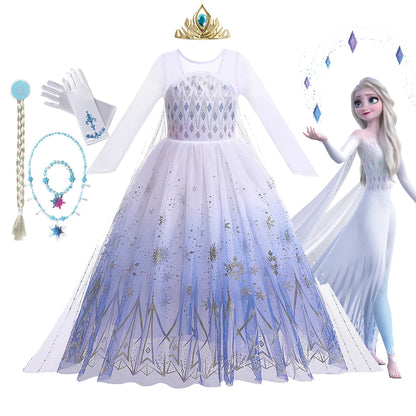 Disney Frozen 2 Cosplay Kostüme für Mädchen: Anna & Elsa Prinzessinnen Schneekönigin lange Kleider, Halloween-Party und Karnevalskleidung, Vestido.
