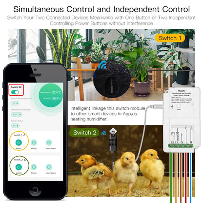 WiFi Smart Temperatur Feuchtigkeit Schalter Modul Sensor Dual Relais Ausgang Smart Life App Wireless Controller Arbeiten mit Alexa Google