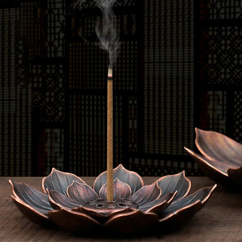 Neue 1 Stk. Legierung Räucherstäbchenhalter – Buddhismus Lotus Weihrauchbrenner, Bronze Nasturtium Räuchergefäß