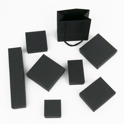 Schwarzes Papiermaterial, Schmuckschatullen, Karton, Anhänger, Geschenkbox, Taschen, rechteckige Halskette, Armbänder, Ohrringe, Verpackung, Aufbewahrungsboxen
