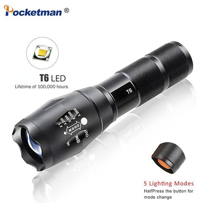 led taschenlampe 5-Mode linterna T6 LED Flashlight Zoomable Focus Torche zaklamp hand Light by 18650 or 3*AAA