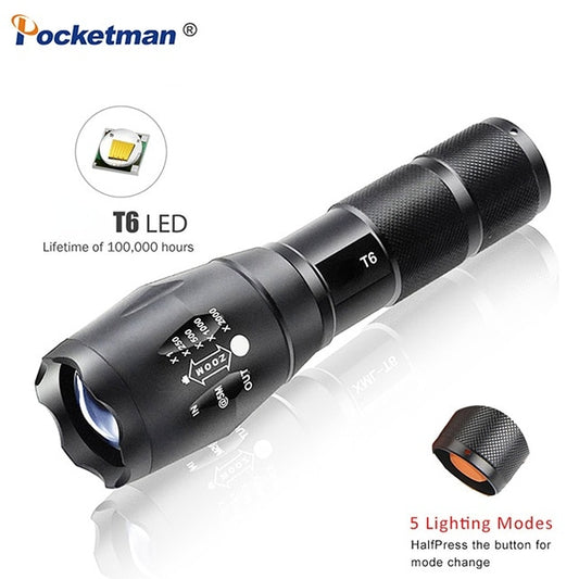 led taschenlampe 5-Mode linterna T6 LED Flashlight Zoomable Focus Torche zaklamp hand Light by 18650 or 3*AAA